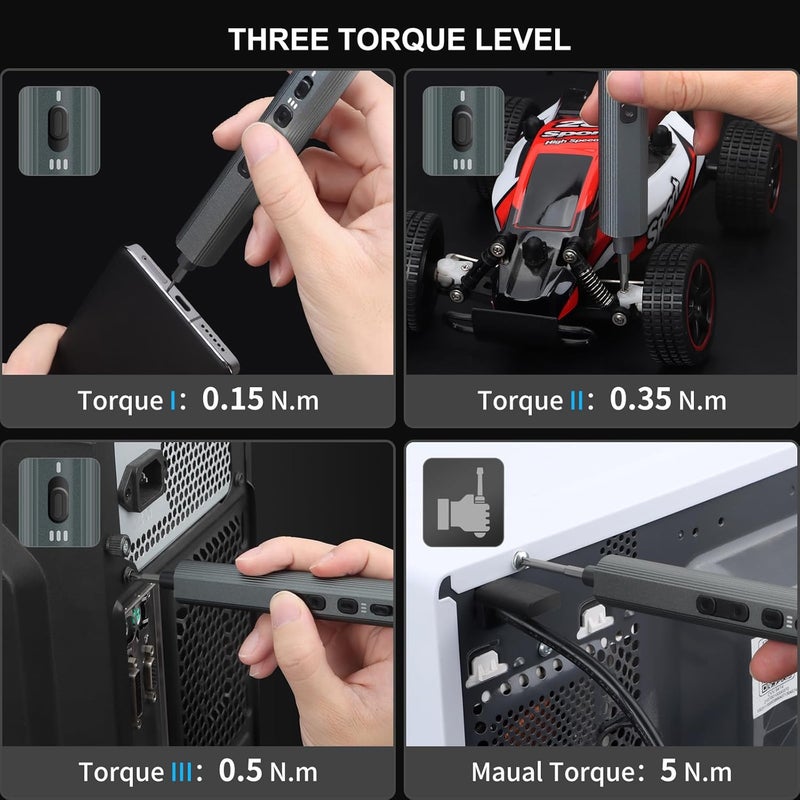 STREBITO Electric Screwdriver 155 in 1 Mini Electric Screwdriver Set, Max 5 N.m, 140 S2 Magnetic Bits, 3 Torque Settings, 650mAh Power Screwdriver Cordless Rechargeable, Repair Tool Kit for PC Phone - Image 4